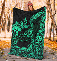 Polynesian Hawaii Premium Blanket - Polynesian Turquoise Humpback Whale - Polynesian Pride