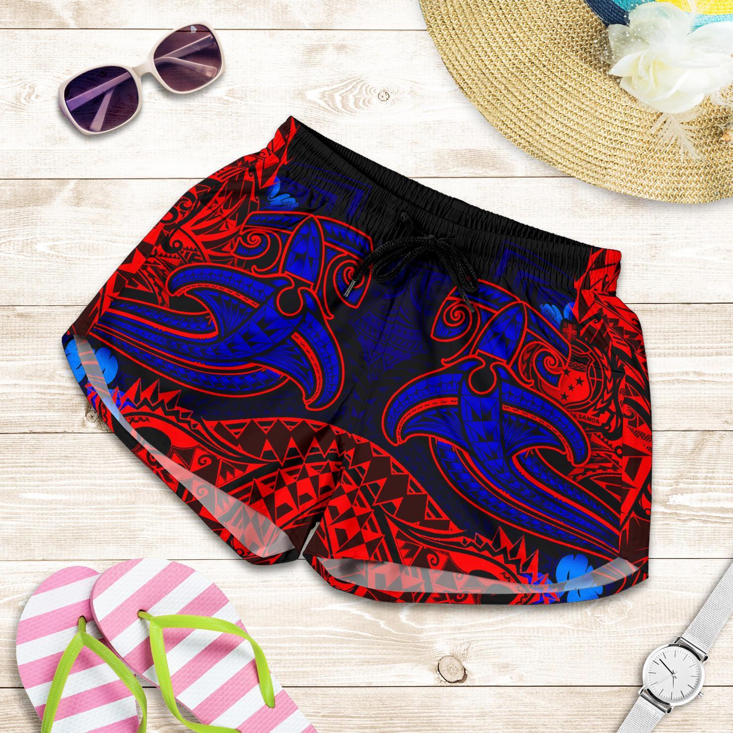 Samoa Women's Shorts - Blue Shark Polynesian Tattoo Women Blue - Polynesian Pride