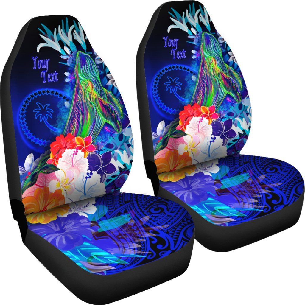 Custom Personalised Chuuk Car Set Covers - Humpback Whale with Tropical Flowers (Blue) - Polynesian Pride
