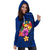 Tonga Polynesian Women's Hoodie Dress - Floral With Seal Blue - Polynesian Pride