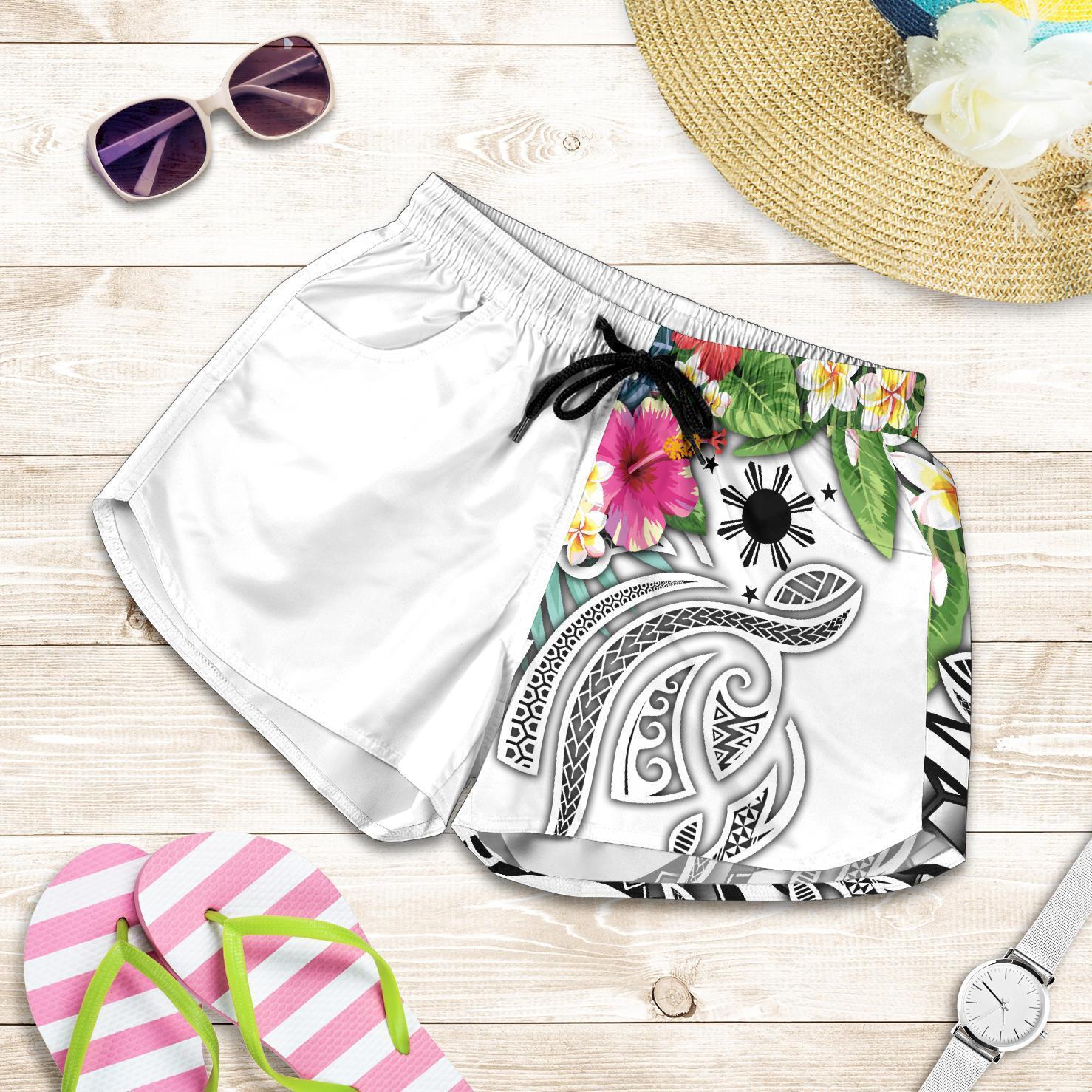 The Philippines Women's Shorts - Summer Plumeria (White) Women White - Polynesian Pride