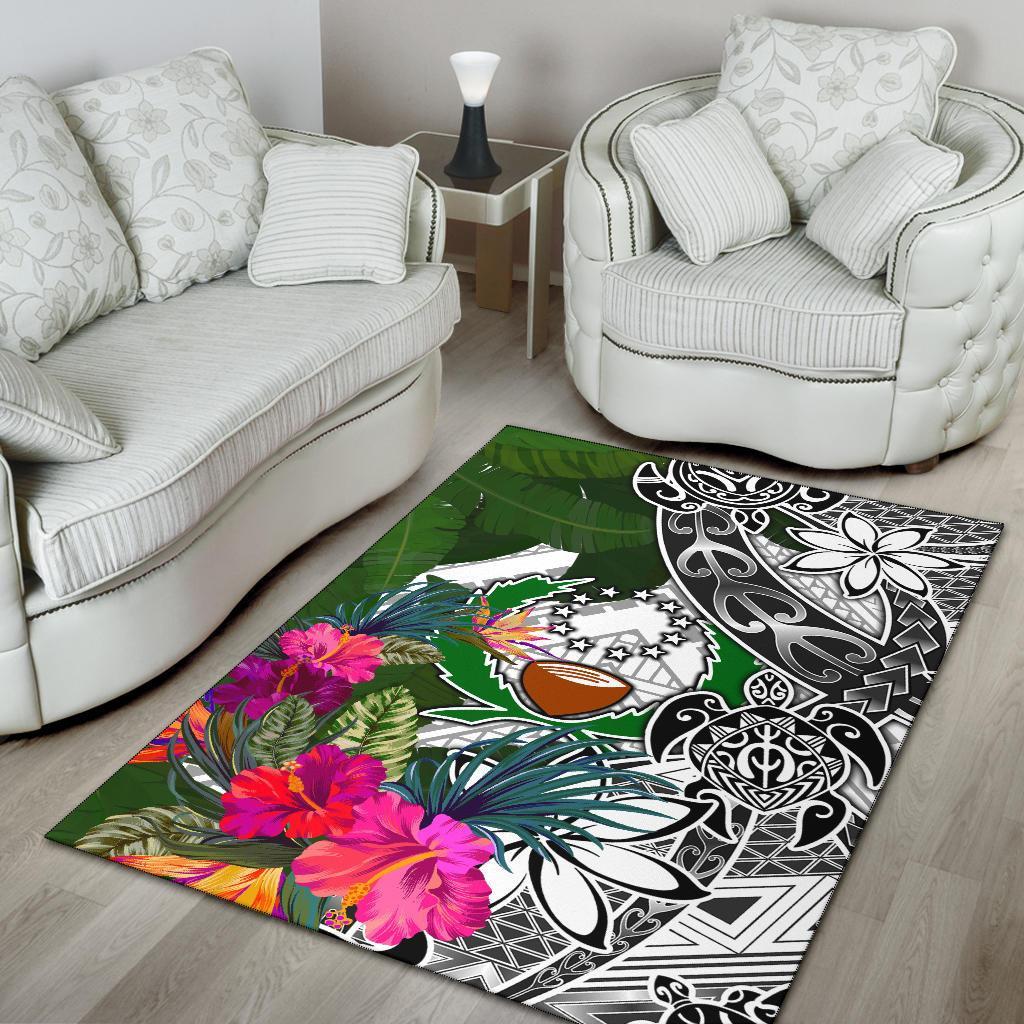 Pohnpei Area Rug White - Turtle Plumeria Banana Leaf - Polynesian Pride