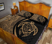 Hawaii Turtle Map Polynesian Quilt Bed Set - Gold - Circle Style - Polynesian Pride