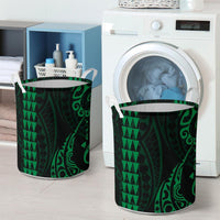 Kakau Polynesian Map Hawaii Laundry Basket Green AH - Polynesian Pride