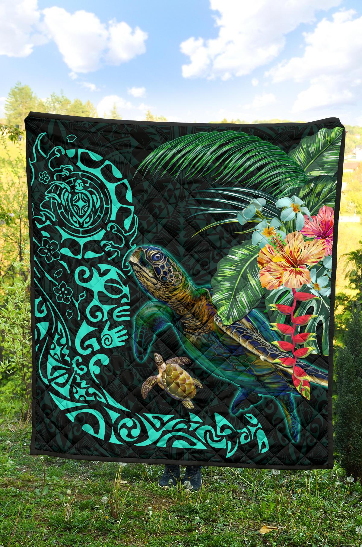 Tiki Polynesian Premium Quilt Turtle Hibiscus - Polynesian Pride