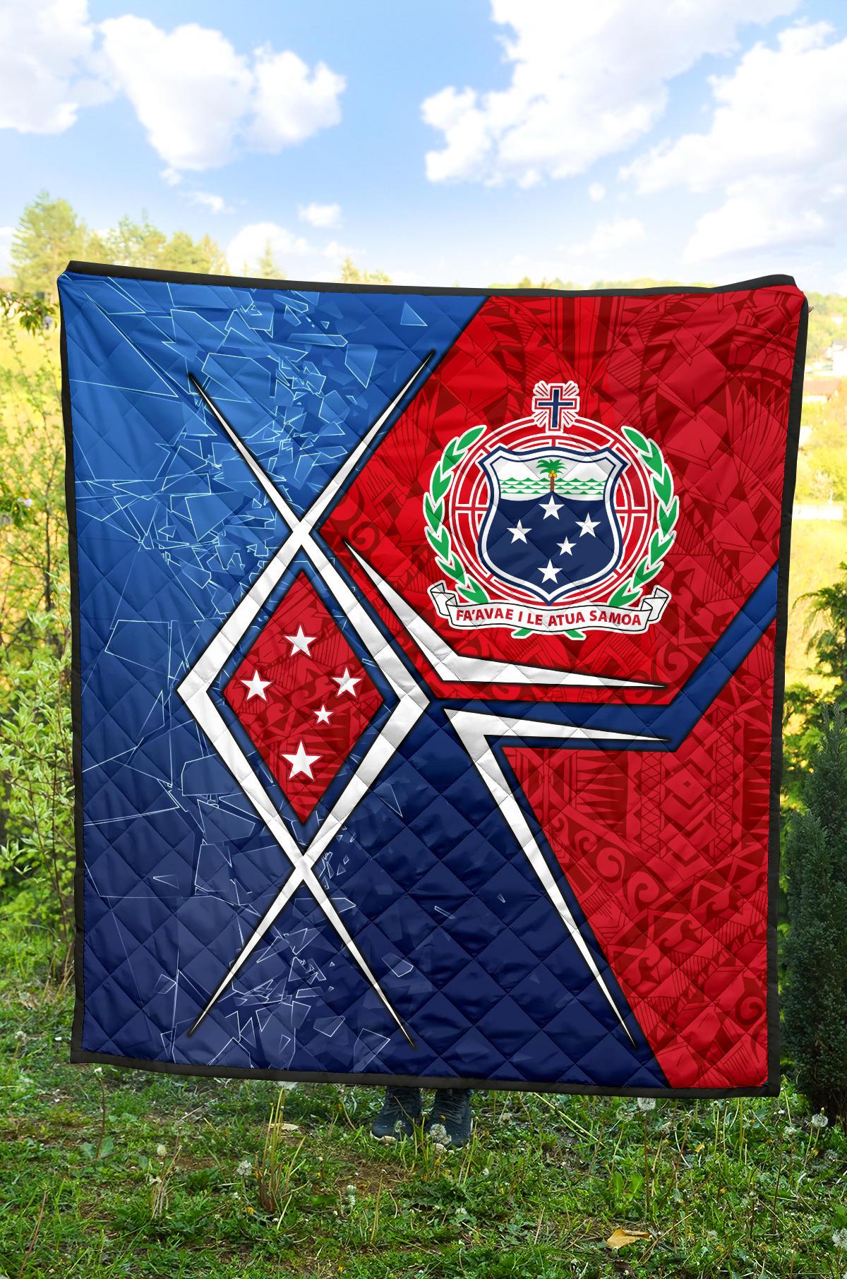 Samoa Premium Quilt - Samoa Flag with Polynesian Patterns - Polynesian Pride