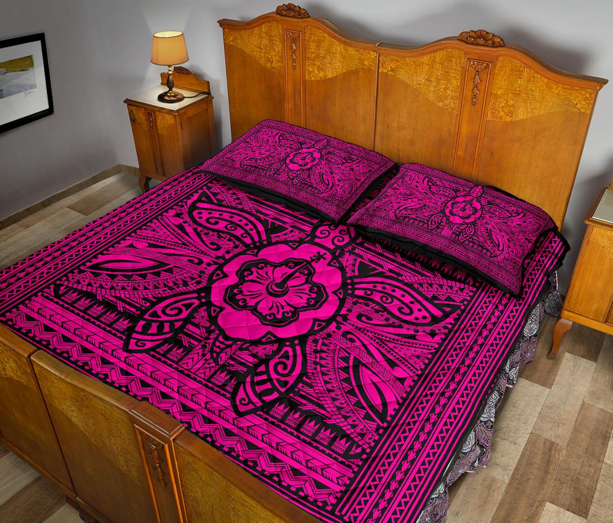 Hawaii Polyensian Turtle Quilt Bed Set Pink - Polynesian Pride
