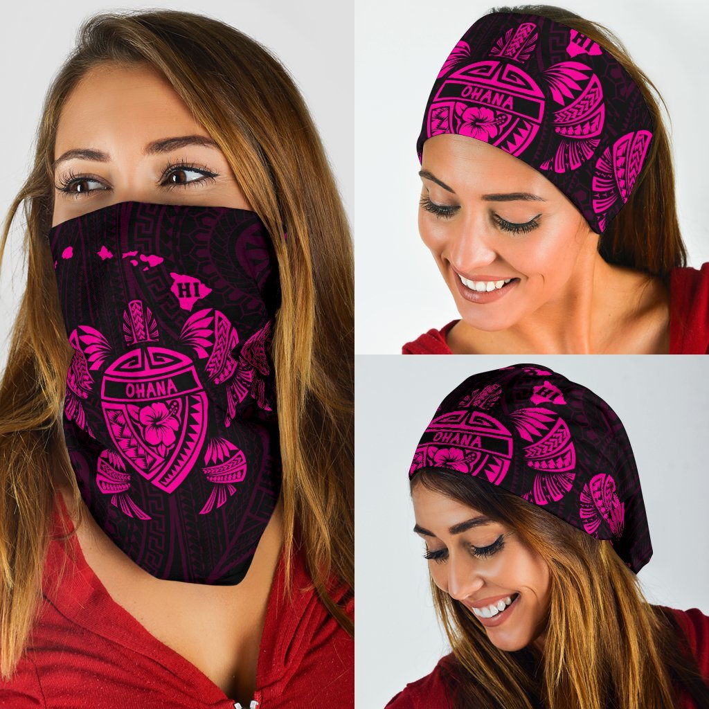 Hawaii Map Turtle Ohana Hibiscus Kakau Polynesian Bandana 3 - Pack - Pink One Size Pink - Polynesian Pride