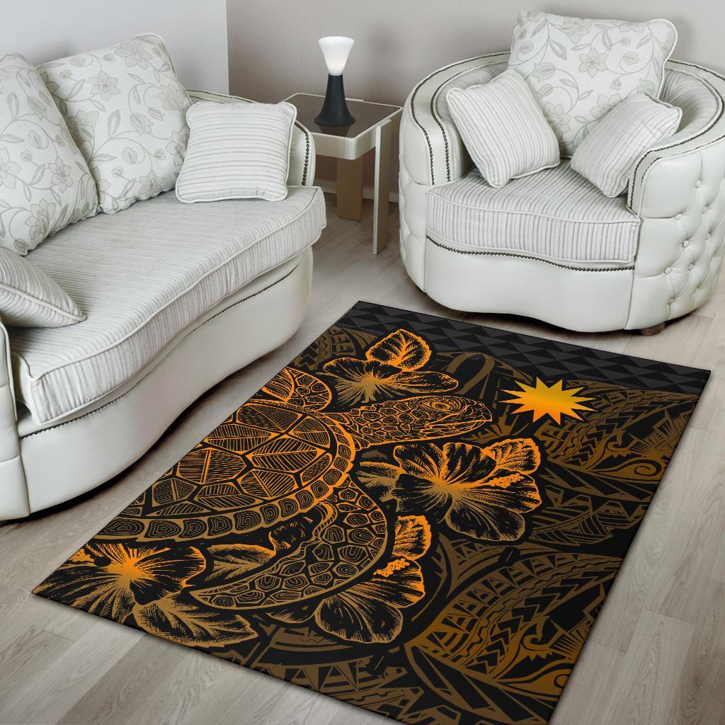 Nauru Area Rugs Turtle Hibiscus Gold - Polynesian Pride