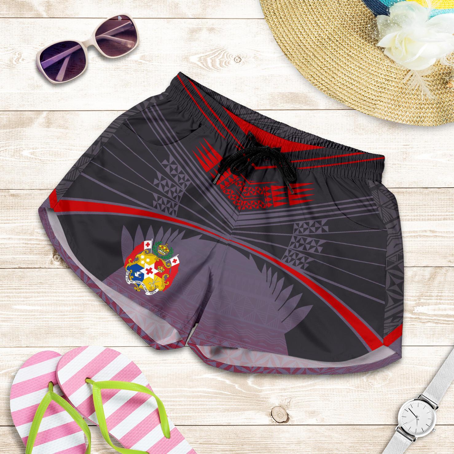 Tonga Polynesian Women Shorts - Grey Tattoo Women Grey Red - Polynesian Pride