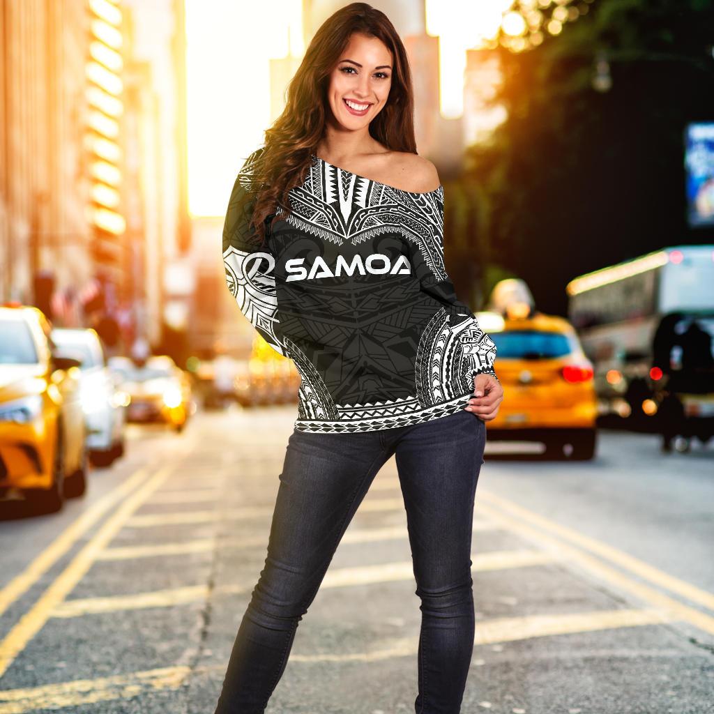 Samoa Polynesian Chief Women's Off Shoulder Sweater - Black Version - Polynesian Pride
