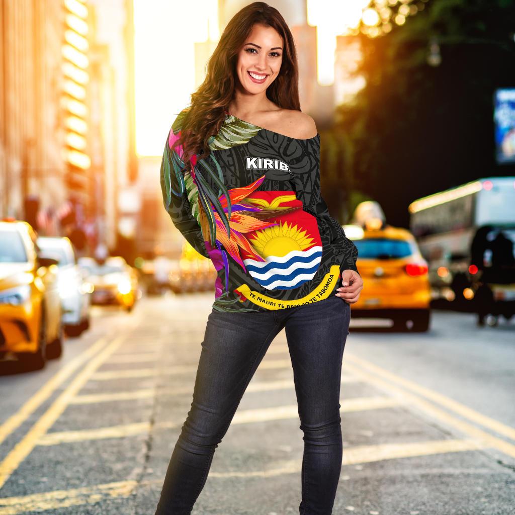 Kiribati Women's Off Shoulder Sweater - Polynesian Hibiscus Pattern - Polynesian Pride