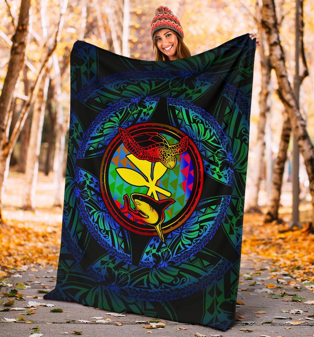 Polynesian Hawaii Premium Blanket - Colorful Turtle Shark - Polynesian Pride