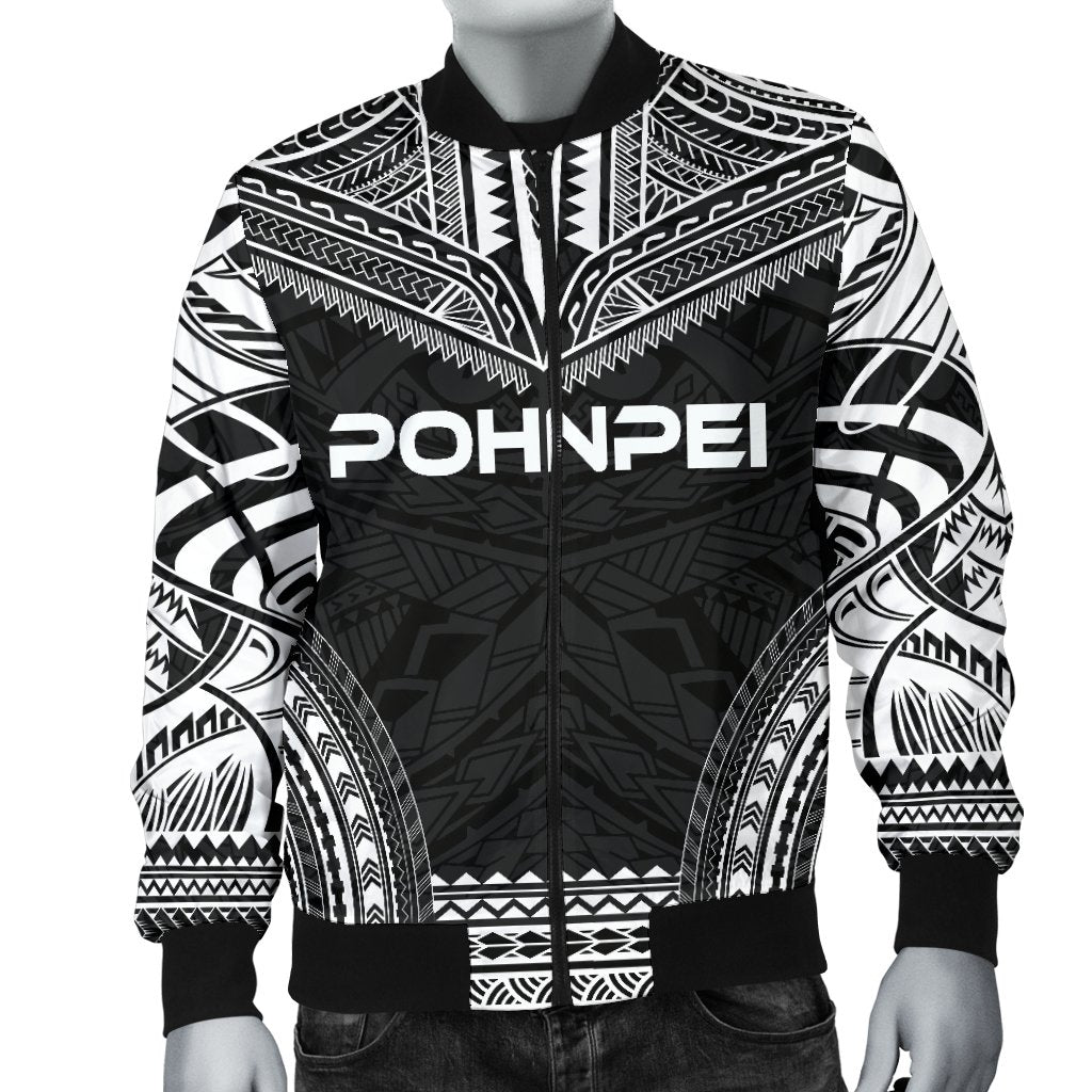 Pohnpei Polynesian Chief Men's Bomber Jacket - Black Version - Polynesian Pride