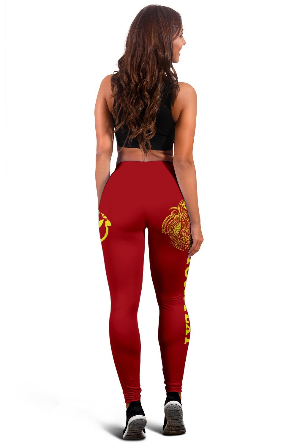 Hawaii Polynesian Personalised Women's Leggings - Vintage Polynesian Turtle (Red) - Polynesian Pride