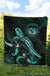 Hawaii Polynesian Premium Quilt - Turtle With Blooming Hibiscus Turquoise - Polynesian Pride