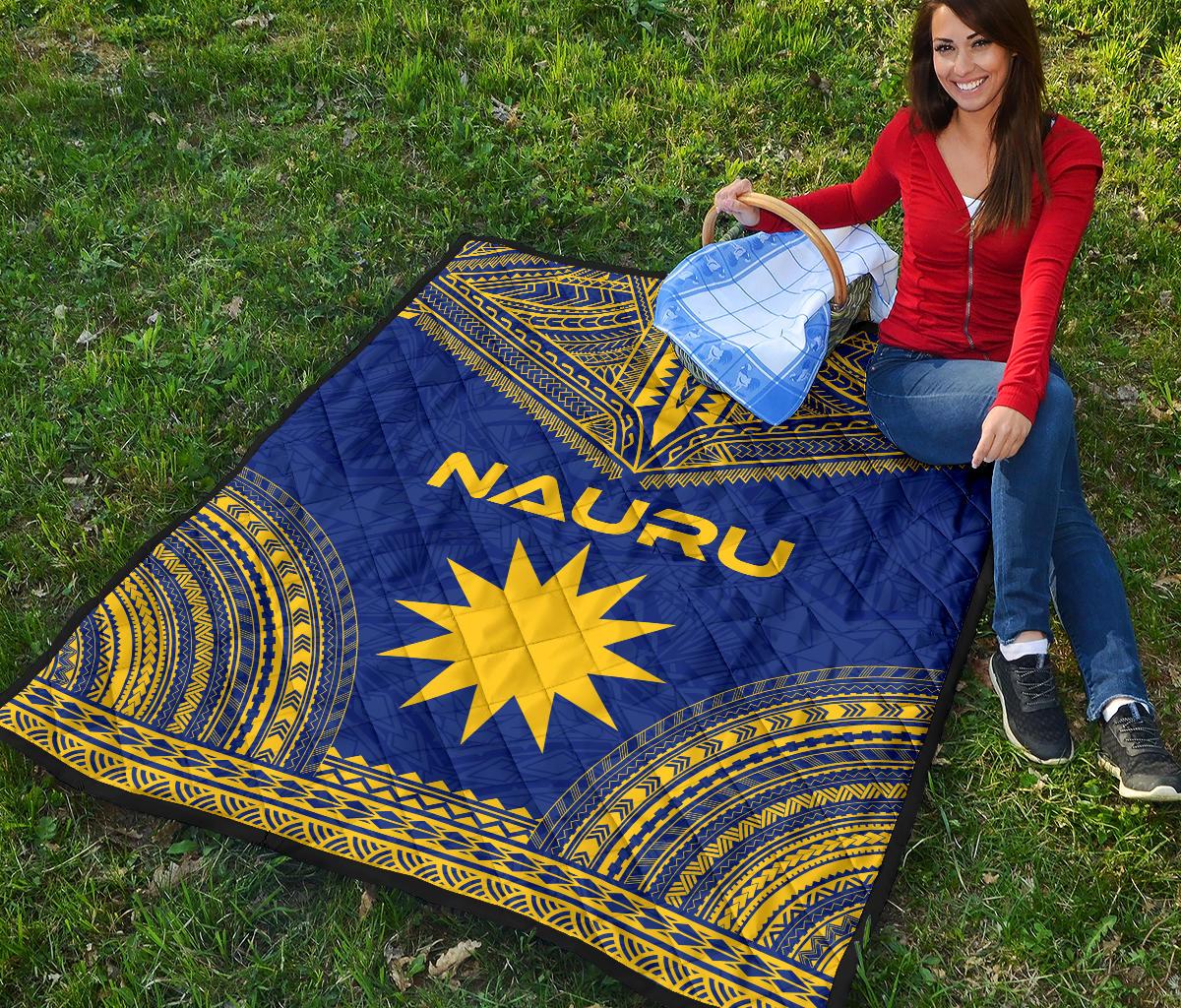 Nauru Premium Quilt - Nauru Flag Polynesian Chief Blue Version - Polynesian Pride