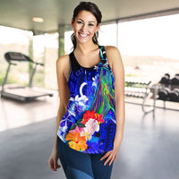 Vanuatu Custom Personalised Women Tank - Humpback Whale with Tropical Flowers (Blue) - Polynesian Pride