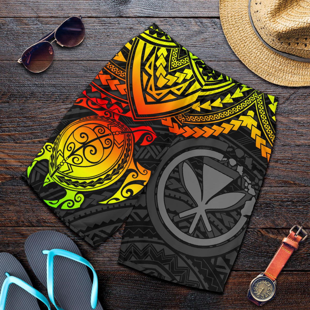 Polynesian Hawaii Short (Men) - Reggae Turtle RED - Polynesian Pride