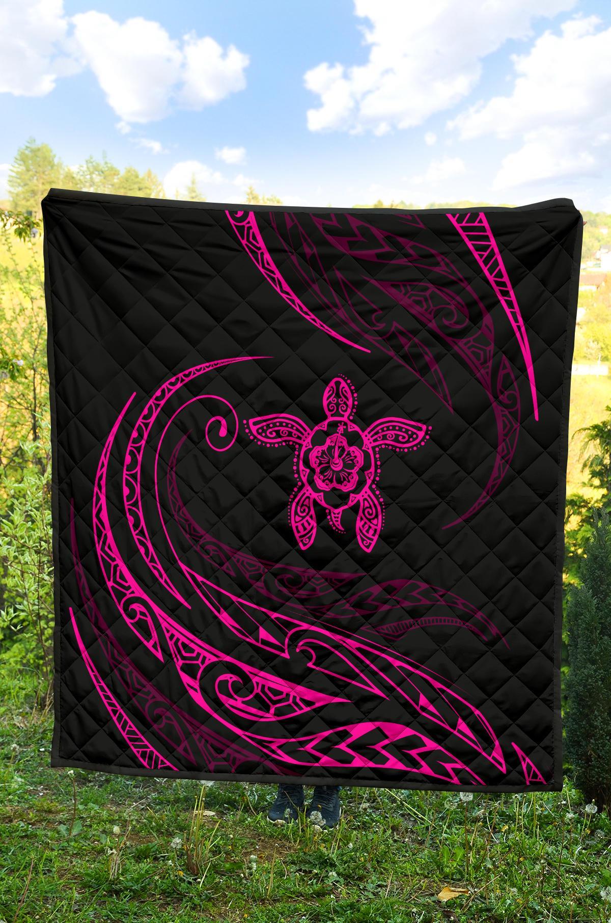 Hawaii Turtle Hibicus Premium Quilt - Frida Style - Pink - Polynesian Pride