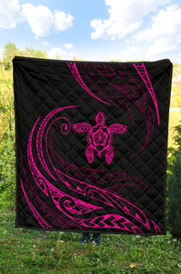 Hawaii Turtle Hibicus Premium Quilt - Frida Style - Pink - Polynesian Pride