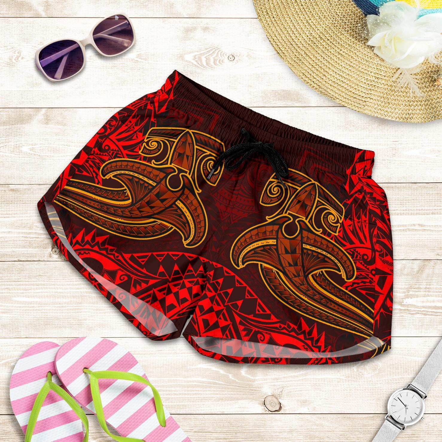 Polynesian Women's Shorts - Red Shark Polynesian Tattoo Women Red - Polynesian Pride