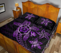 Kanaka Map Hibiscus Plumeria Turtle Art Violet Polynesian Quilt Bed Set - Polynesian Pride