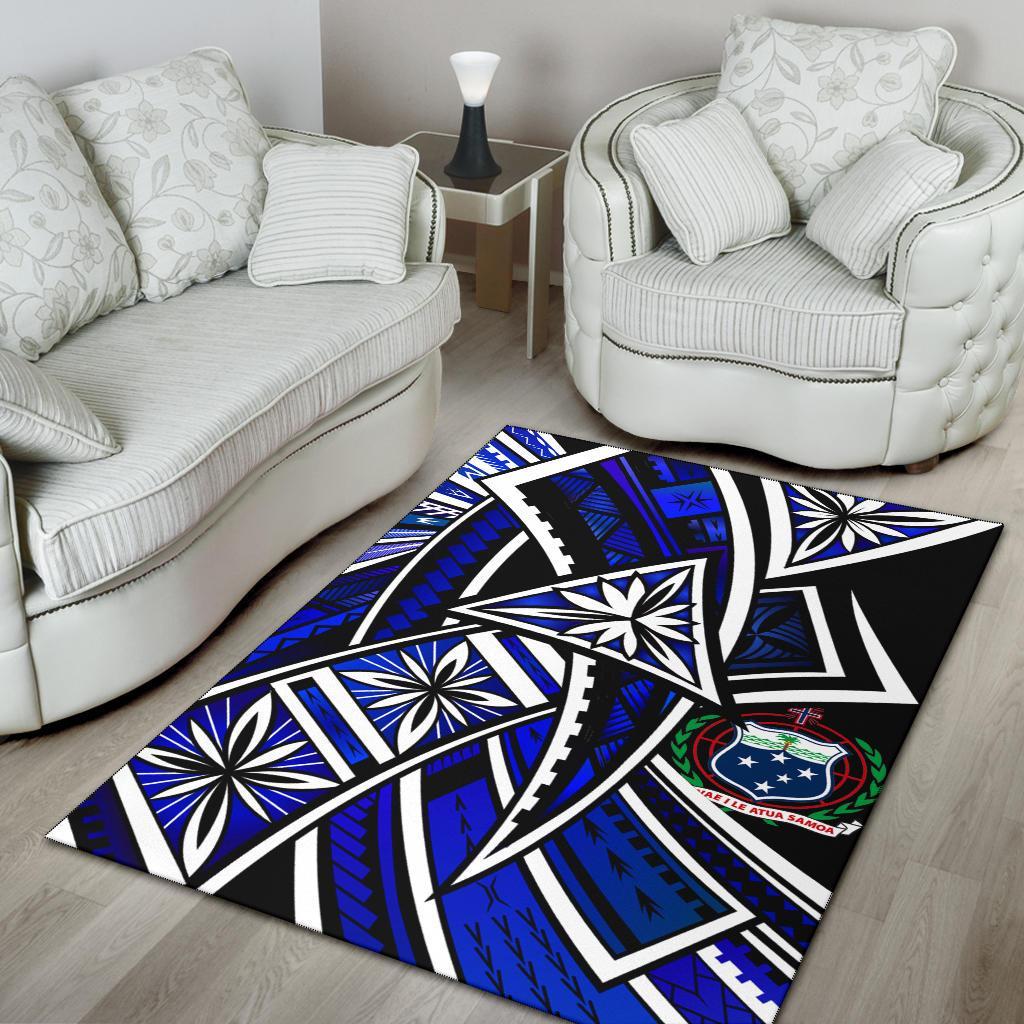 American Samoa Polynesian Area Rug - Tribal Flower Special Pattern Blue Color - Polynesian Pride