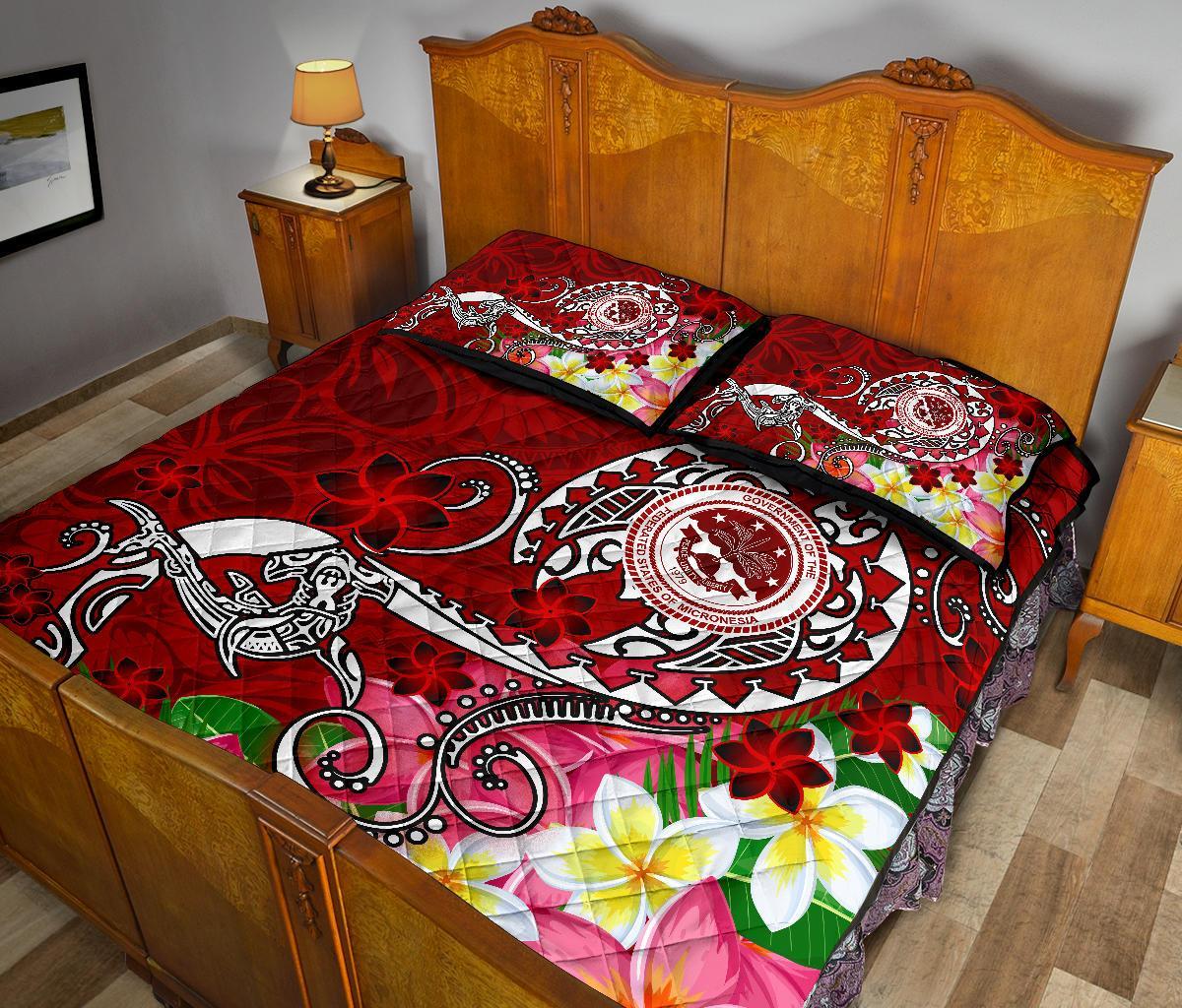 FSM Quilt Bed Set - Turtle Plumeria (Red) - Polynesian Pride