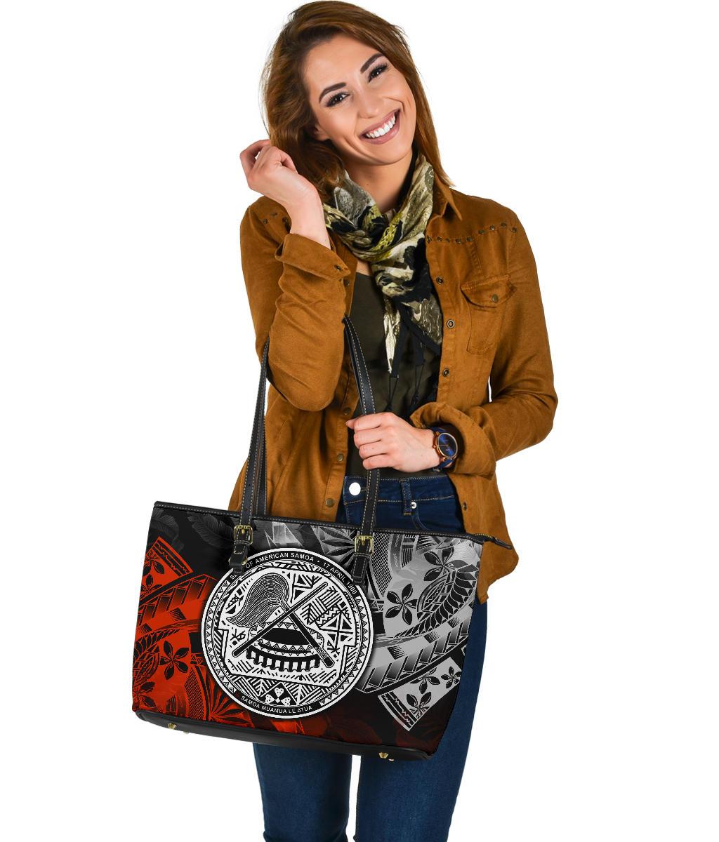 American Samoa Large Leather Tote Bag - Vintage Polynesian Style - Polynesian Pride