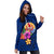 Tahiti Polynesian Women's Hoodie Dress - Floral With Seal Blue - Polynesian Pride