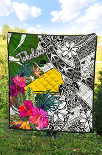Tokelau Premium Quilt White - Turtle Plumeria Banana Leaf - Polynesian Pride
