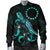 Cook Islands Polynesian Men's Bomber Jacket - Turtle With Blooming Hibiscus Turquoise - Polynesian Pride