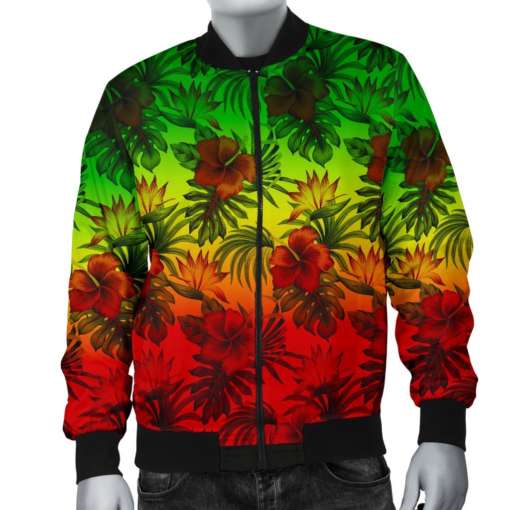 Polynesian Men's Bomber Jacket - Reggae Hibiscus Patterns - Polynesian Pride
