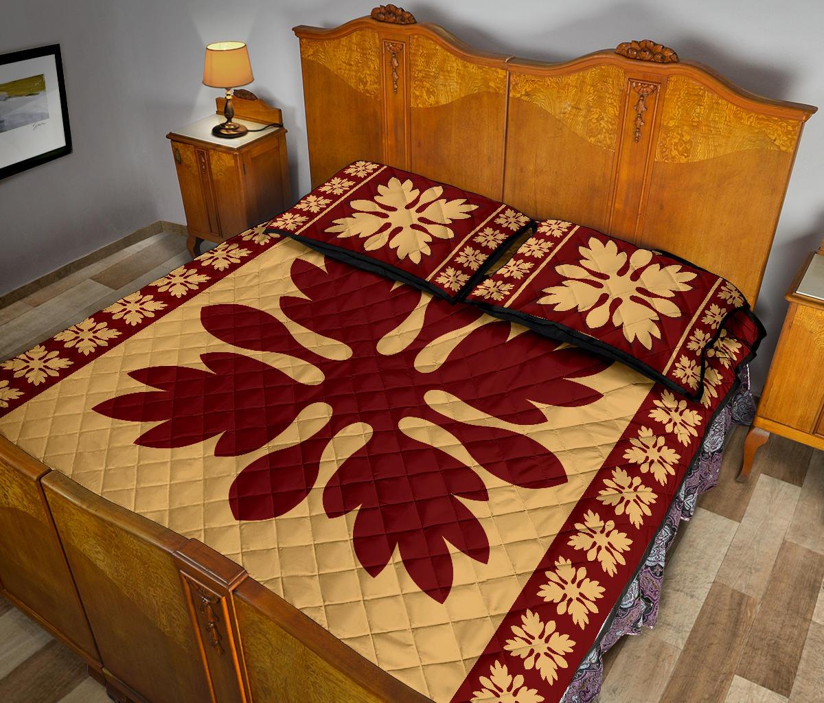 Hawaiian Quilt Pattern Palm Tree New Quilt Bed Set - Polynesian Pride