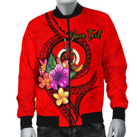 Vanuatu Polynesian Custom Personalised Men's Bomber Jacket - Floral With Seal Red - Polynesian Pride