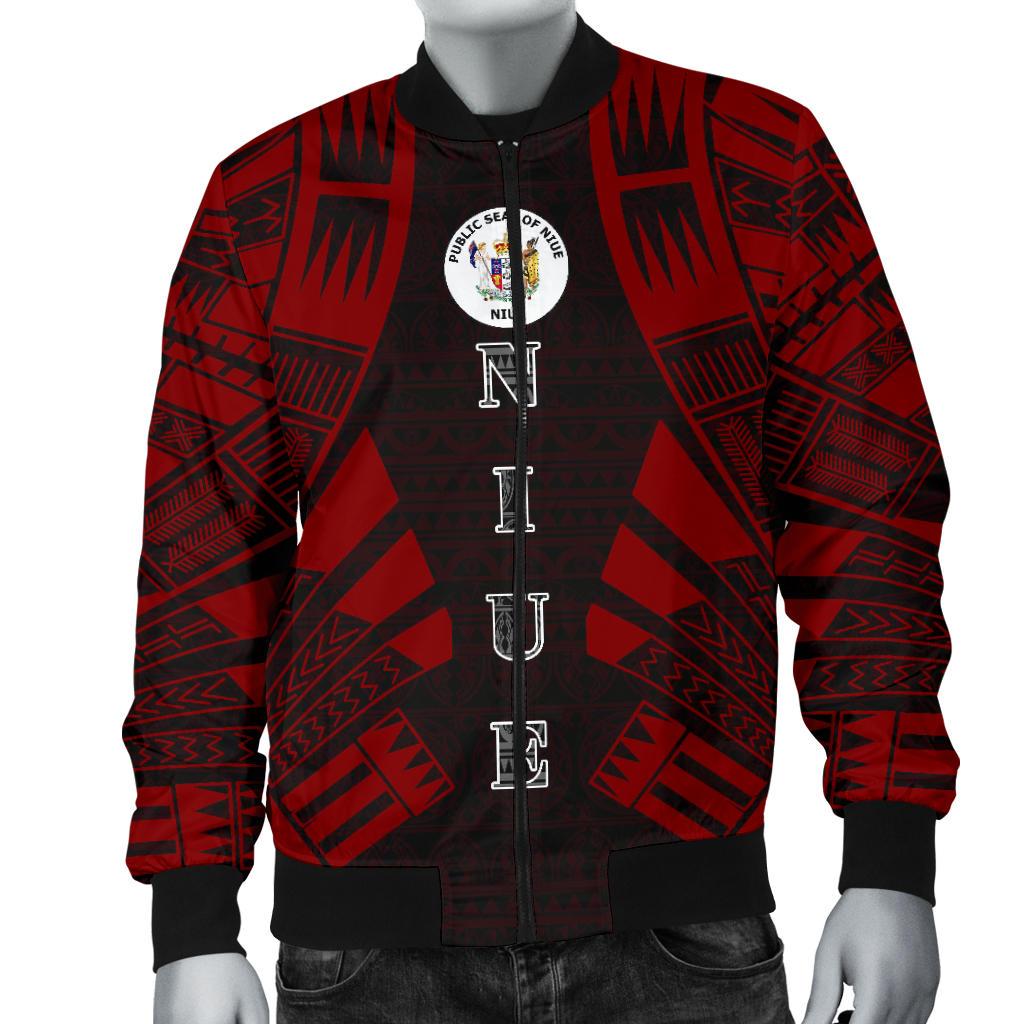 Niue Men Bomber Jackets - Polynesian Tattoo Red - Polynesian Pride
