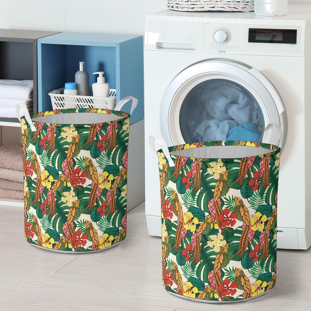 Hawaii Tropical Leaves Flowers And Birds Floral jungle Hawaii Laundry Basket AH - Polynesian Pride