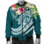 Guam Polynesian Men's Bomber Jacket - Summer Plumeria (Turquoise) - Polynesian Pride