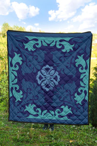 Hawaiian Tropical Pattern Premium Quilt - Indigo - Argu Style - AH - Polynesian Pride