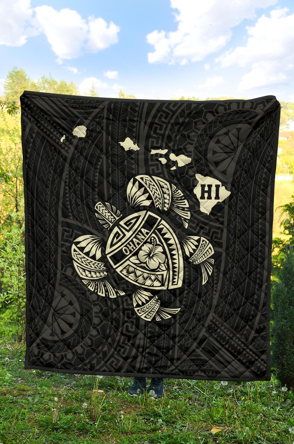 Hawaii Kakau Polynesian Turtle Map Premium Quilt - Beige - Polynesian Pride