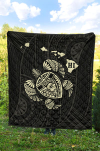 Hawaii Kakau Polynesian Turtle Map Premium Quilt - Beige - Polynesian Pride