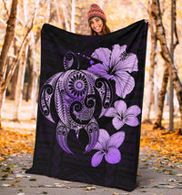 Hibiscus Plumeria Mix Polynesian Violet Turtle Premium Blanket - Polynesian Pride