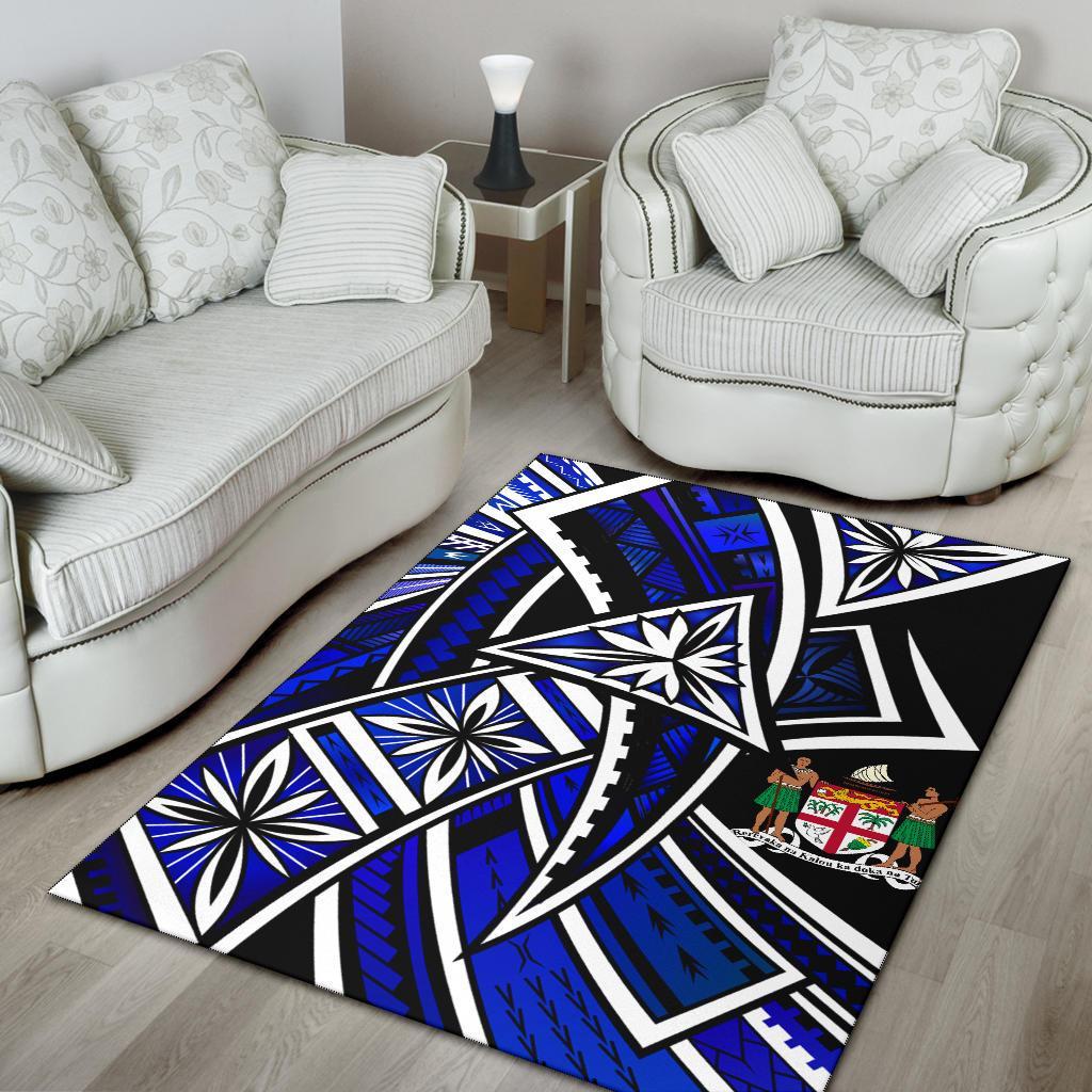 Fiji Area Rug - Tribal Flower Special Pattern Blue Color - Polynesian Pride
