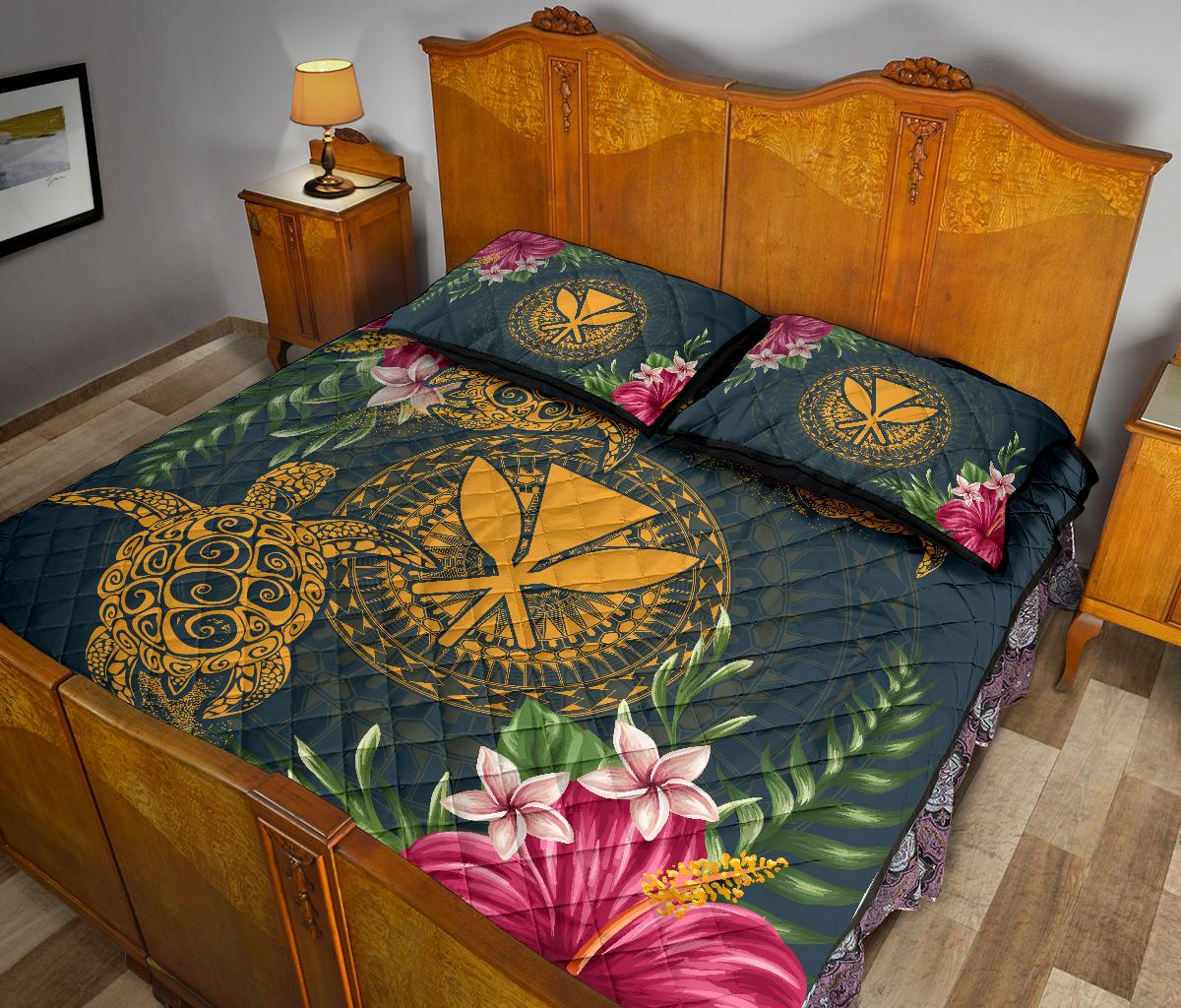 Hawaii Kanaka Turtle Hibiscus Plumerian Polynesia Quilt Bed Set - Alena Style - Polynesian Pride