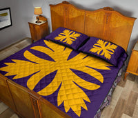 Hawaiian Royal Pattern Quilt Bed Set - Purple And Gold - C3 Style - Polynesian Pride