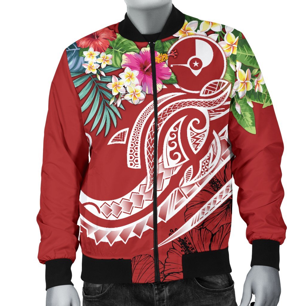 YAP Polynesian Men's Bomber Jacket - Summer Plumeria (Red) - Polynesian Pride