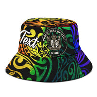 Niue Custom Personalised Bucket Hat - Rainbow Polynesian Pattern - Polynesian Pride
