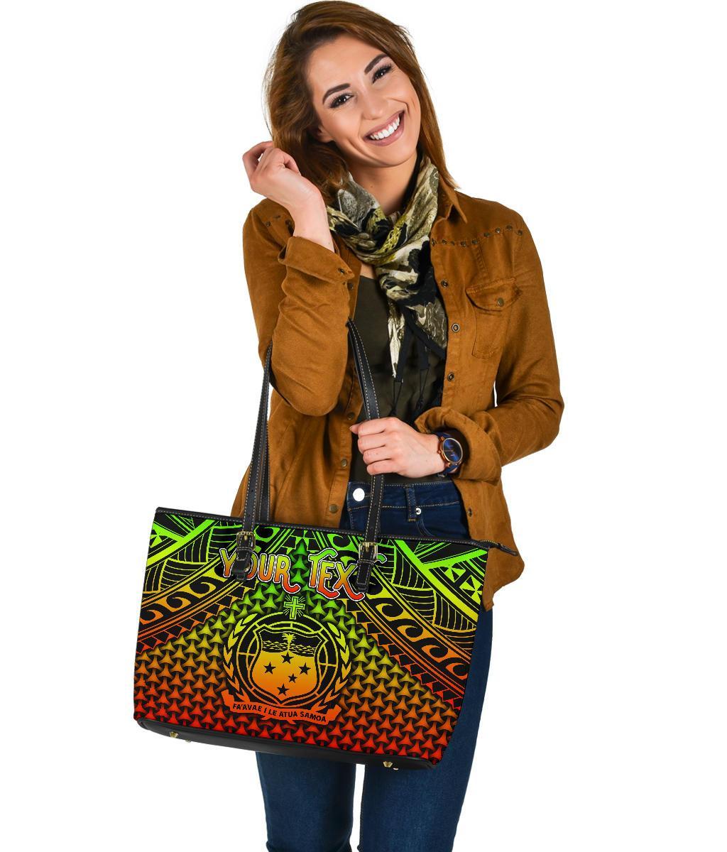 Polynesian Samoa Personalised Large Leather Tote Bag - Reggae Vintage Polynesian Patterns - Polynesian Pride