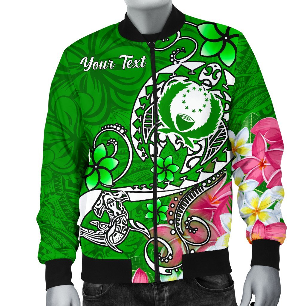 Pohnpei Custom Personalised Men's Bomber Jacket - Turtle Plumeria (Green) - Polynesian Pride